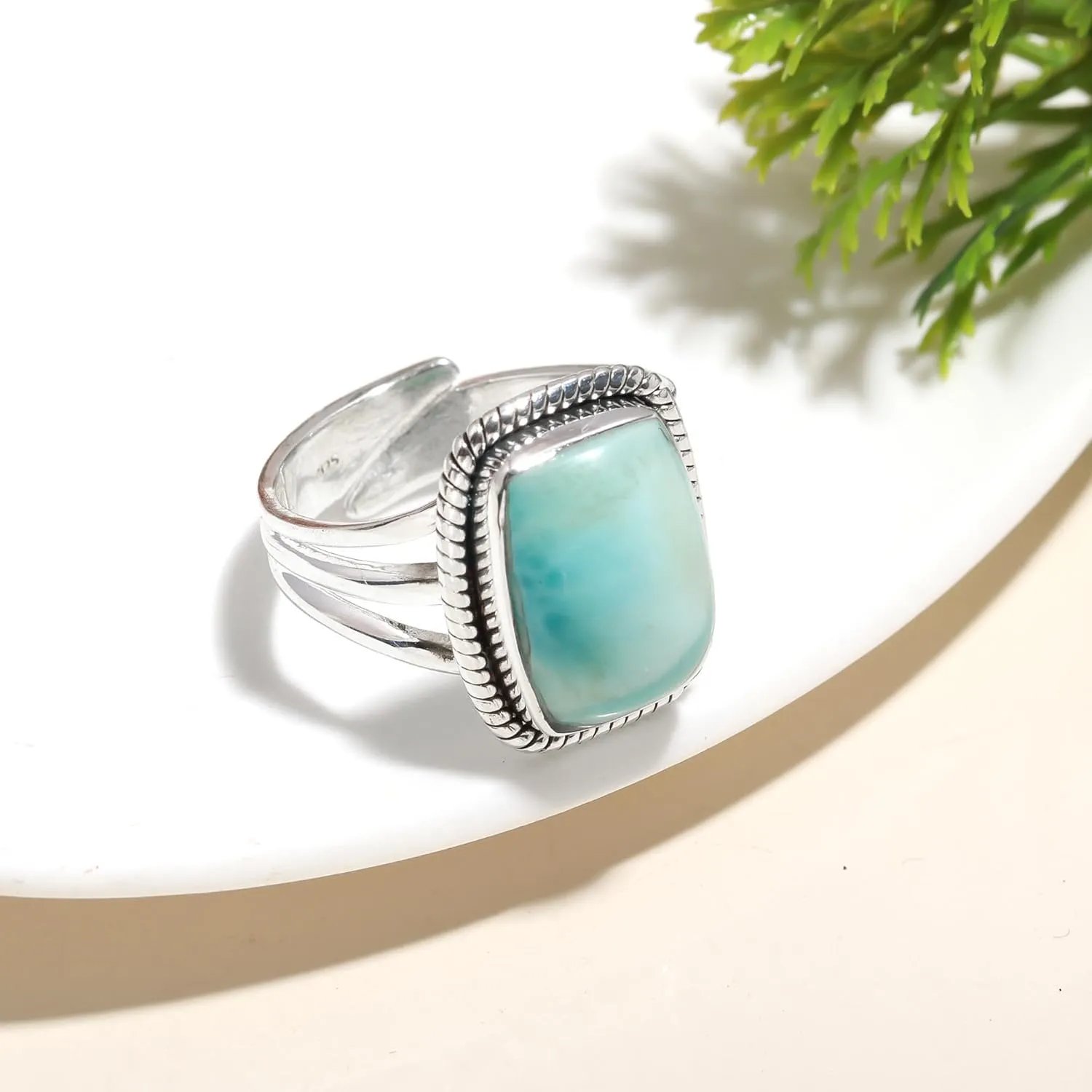 925 Sterling Silver Larimar Ring - Adjustable, Handmade Ring for Women