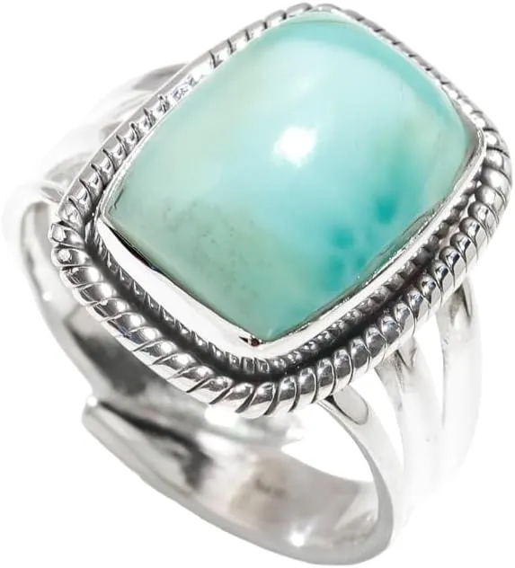 925 Sterling Silver Larimar Ring - Adjustable, Handmade Ring for Women