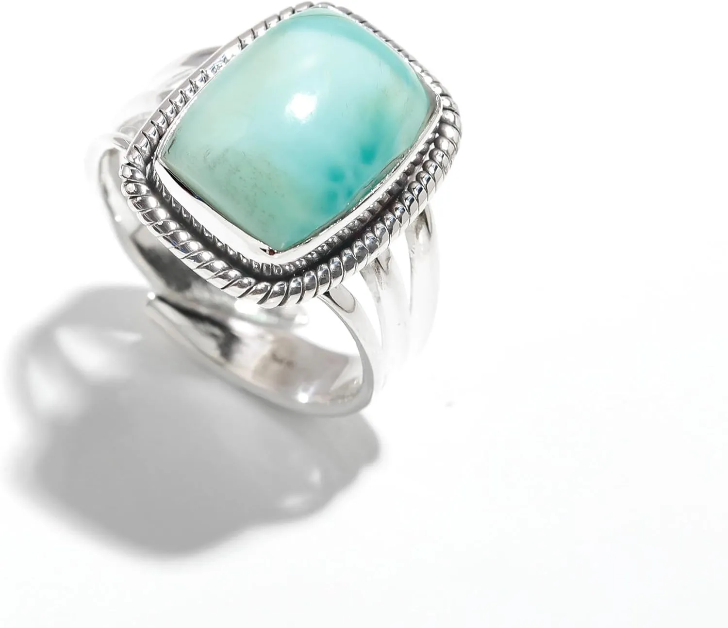 925 Sterling Silver Larimar Ring - Adjustable, Handmade Ring for Women