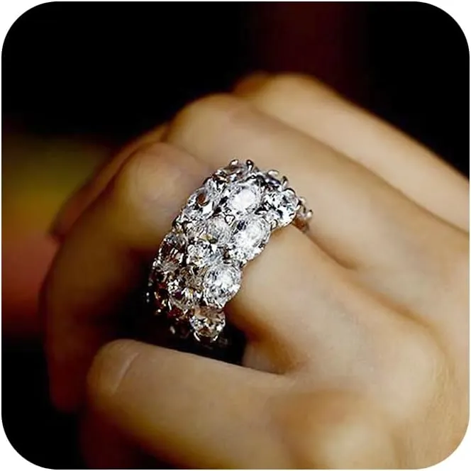 925 Sterling Silver Plated Eternity Band Rings for Women's,Shiny Full Multi Row Diamond Gemstone Cubic Zirconia Rings CZ Diamond Engagement Wedding Band Ring for Women Size 6#