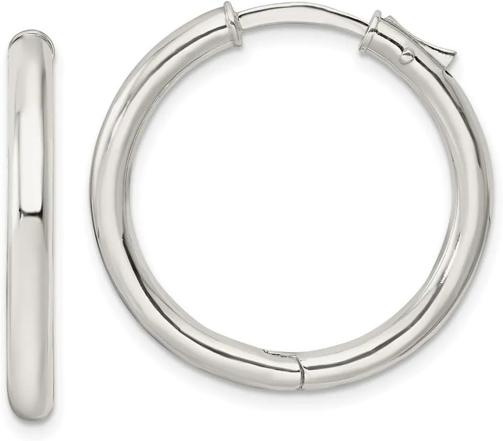 925 Sterling Silver Polished 3x28mm Hinged Tube Hoop Earrings 27.62x28.38mm Wide 3.06mm Thick-Hoop Earring for Women