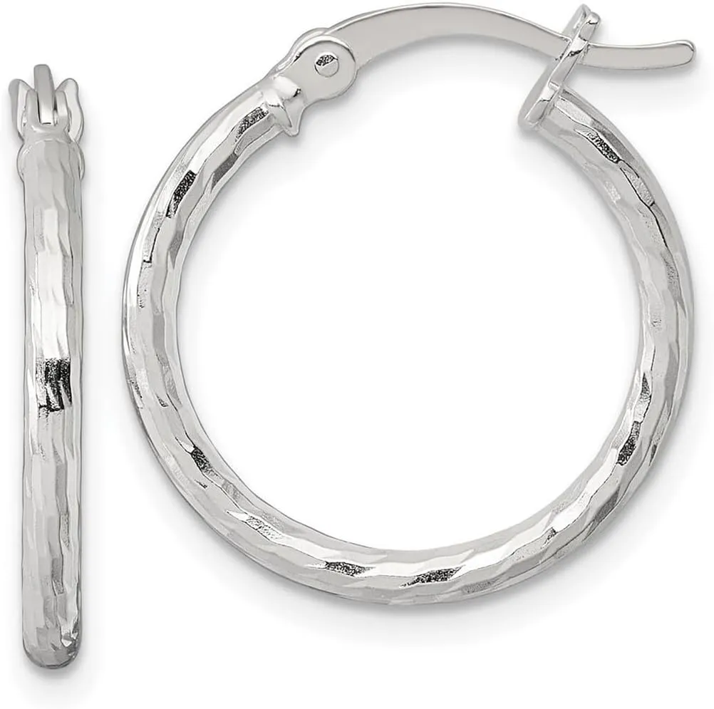 925 Sterling Silver Polished Sparkle Cut 20x2mm Round Hoop Earrings 21.25x19.8mm Wide 2mm Thick-Hoop Earring for Women
