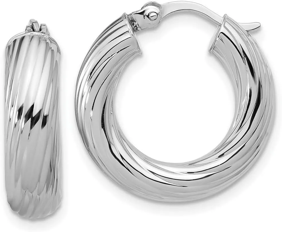 925 Sterling Silver Rhodium Plat Polish Grooved Round Hoop Earrings 19.35x20.6mm Wide 5.5mm Thick-Hoop Earring for Women
