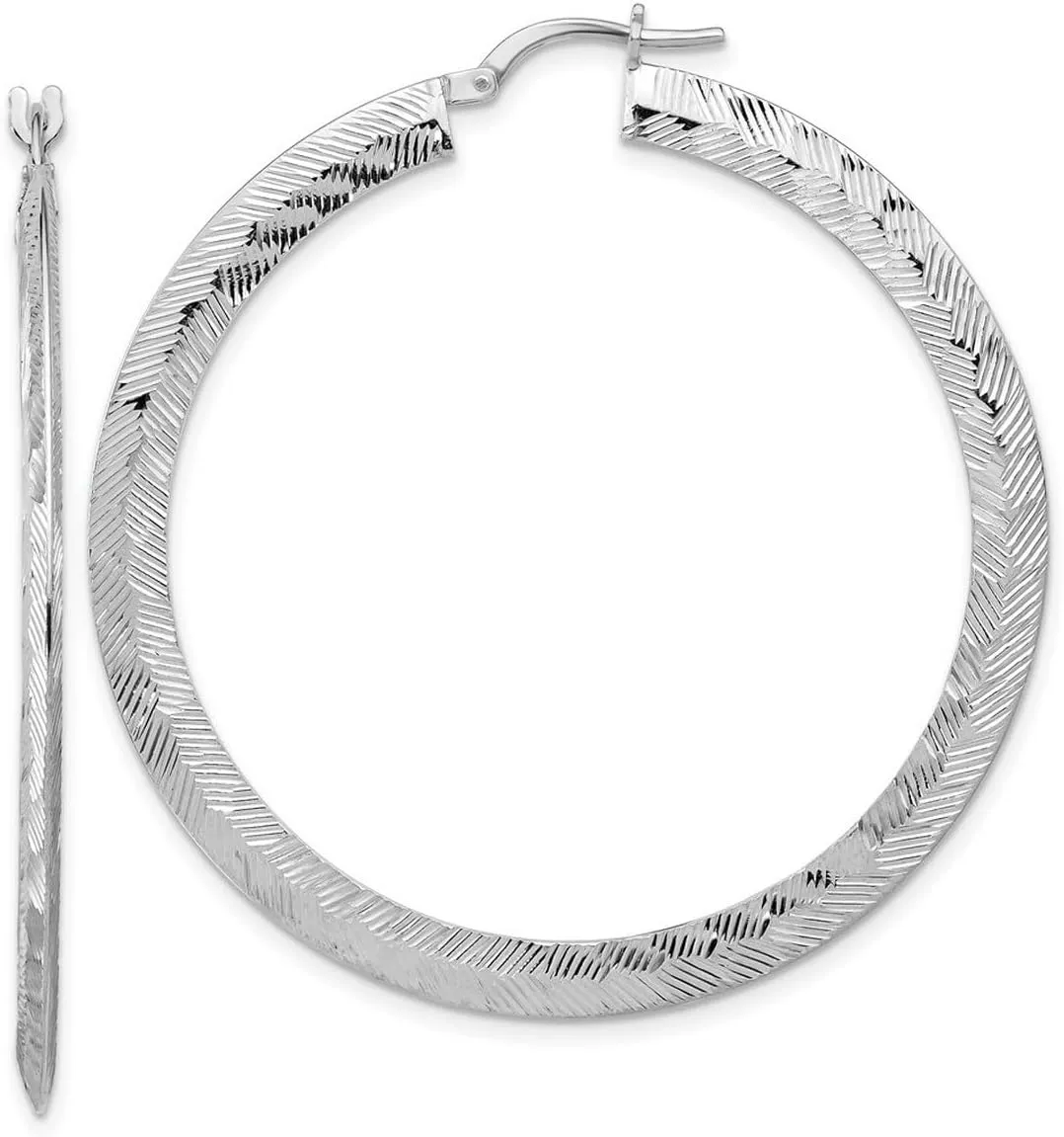 925 Sterling Silver Rhodium Plated Diamond-Cut Knife Edge Round Hoop Earrings 50.1x48.2mm Wide 2mm Thick-Hoop Earring for Women