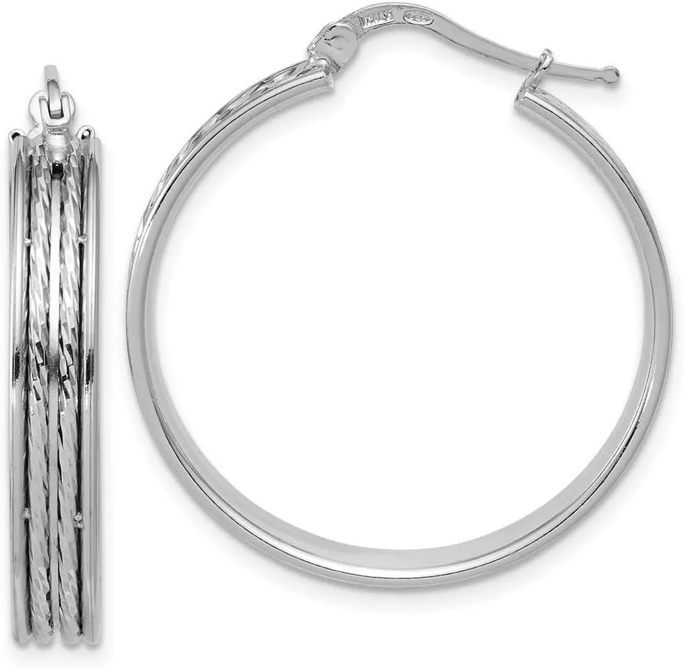 925 Sterling Silver Rhodium Plated Polished and Sparkle Cut 31x5mm Round Hoop Earrings 33.2x31.35mm Wide 5mm Thick-Hoop Earring for Women