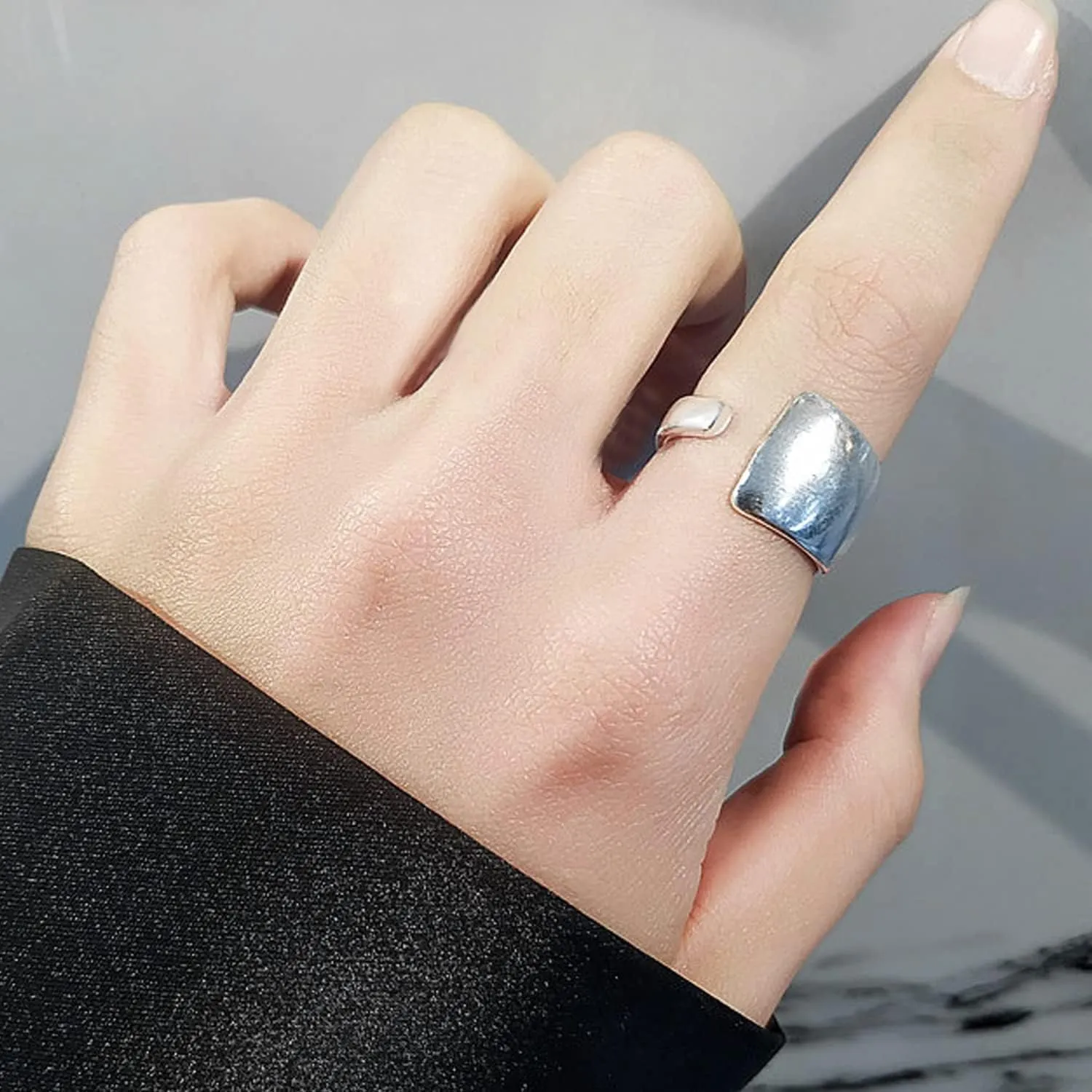 925 Sterling Silver Rings Handmade Rings Adjustable Open Teardrop Rings Waterdrop Ring for Women