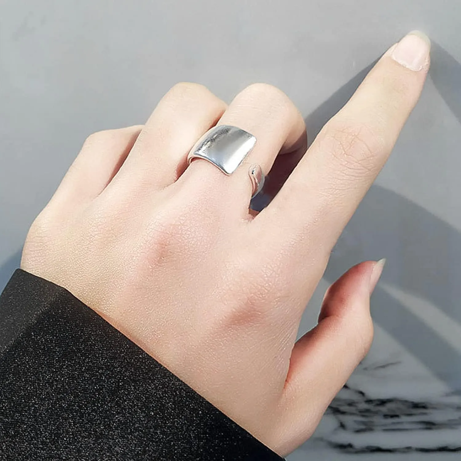 925 Sterling Silver Rings Handmade Rings Adjustable Open Teardrop Rings Waterdrop Ring for Women