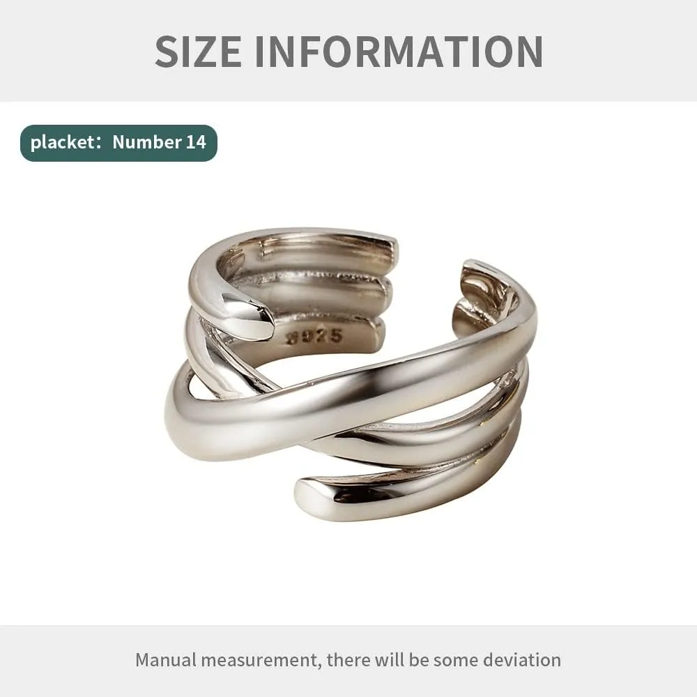 925 Sterling Silver Rings Multi-layered Stackable Rings Eternity Band Adjustable Open Rings Unisex