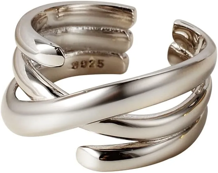 925 Sterling Silver Rings Multi-layered Stackable Rings Eternity Band Adjustable Open Rings Unisex