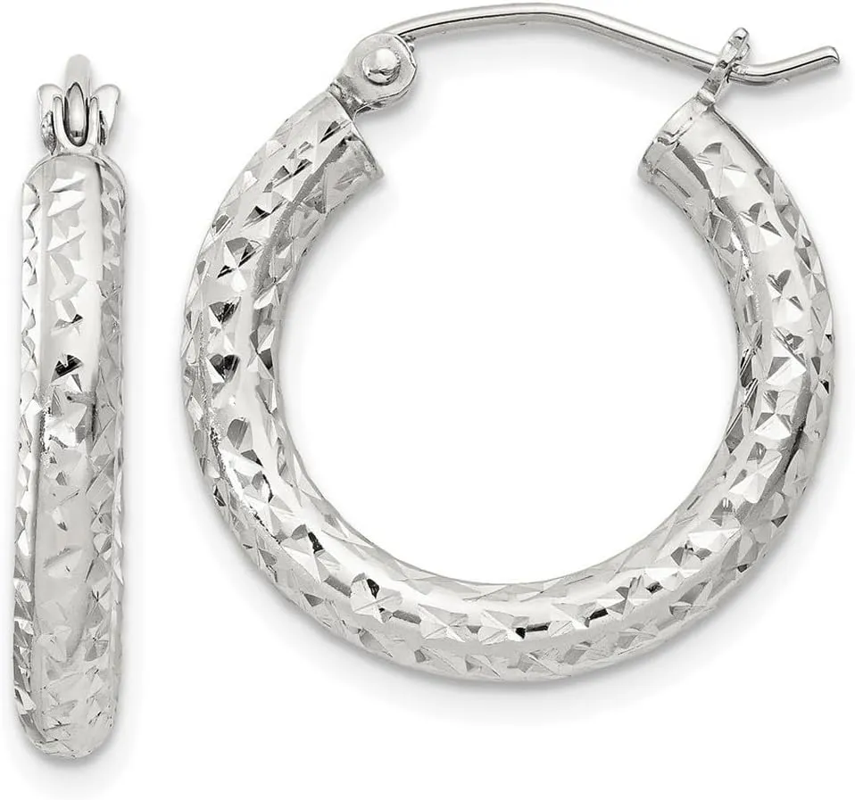 925 Sterling Silver Sparkle Cut 3x20mm Hoop Earrings 20x20mm Wide 3mm Thick-Hoop Earring for Women