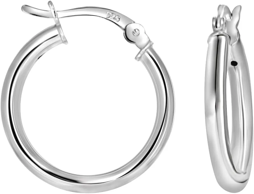 925 Sterling Silver Womens Classic Hoop Earrings 2.5mm-Hoop Earring for Women
