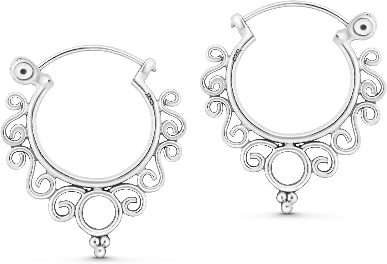 AeraVida Chic Retro Tribal Mandala Filigree Of .925 Sterling Silver Bali-style Hoop Earrings | Sterling Silver Hoop Earrings Filigree | Tribal Earrings for Women