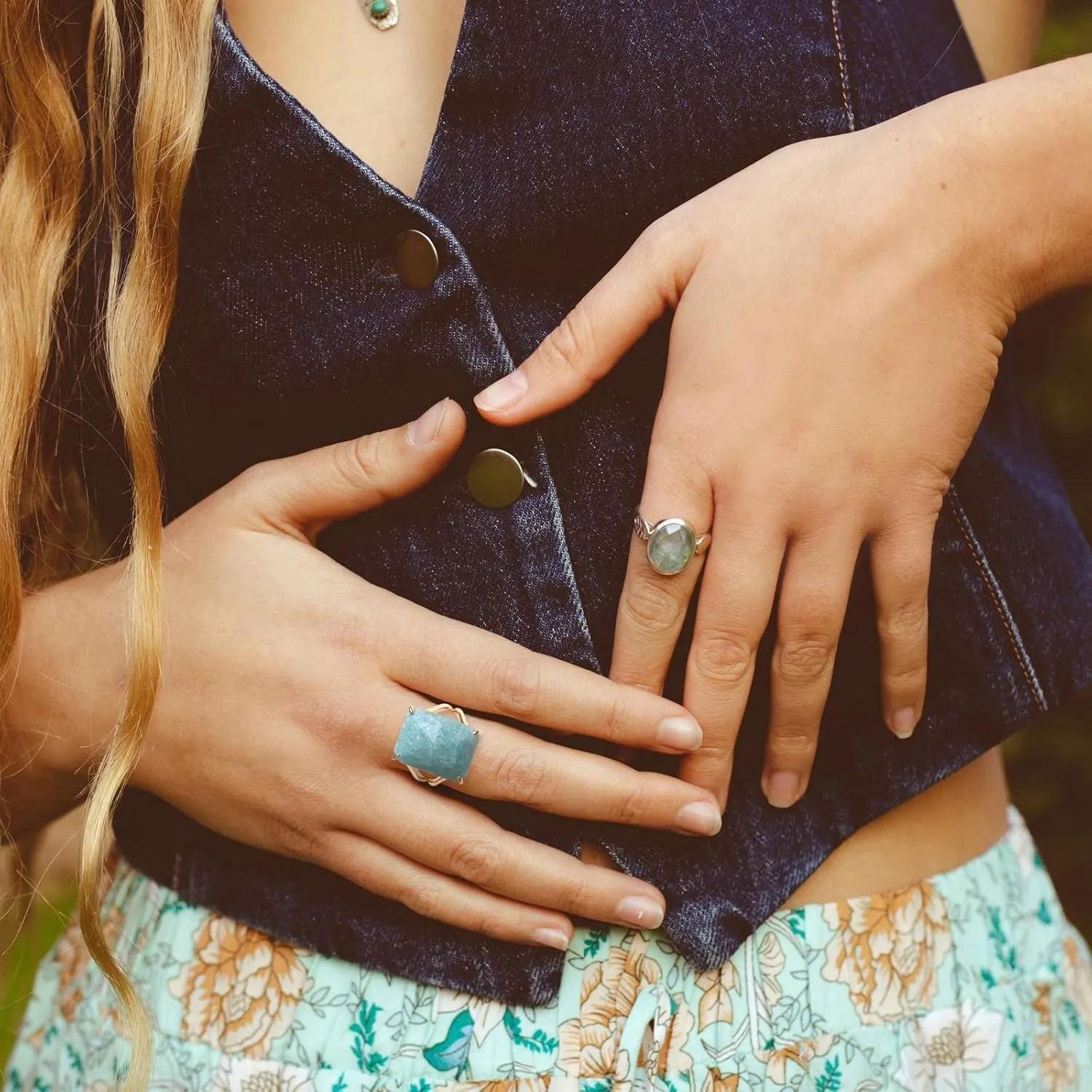 Amazonite Ring, Natural Blue Gemstone Rings for Women, Adjustable Gold Ring for Amazonite Jewelry, Rectangle Healing Crystal Ring Jewelry Gift