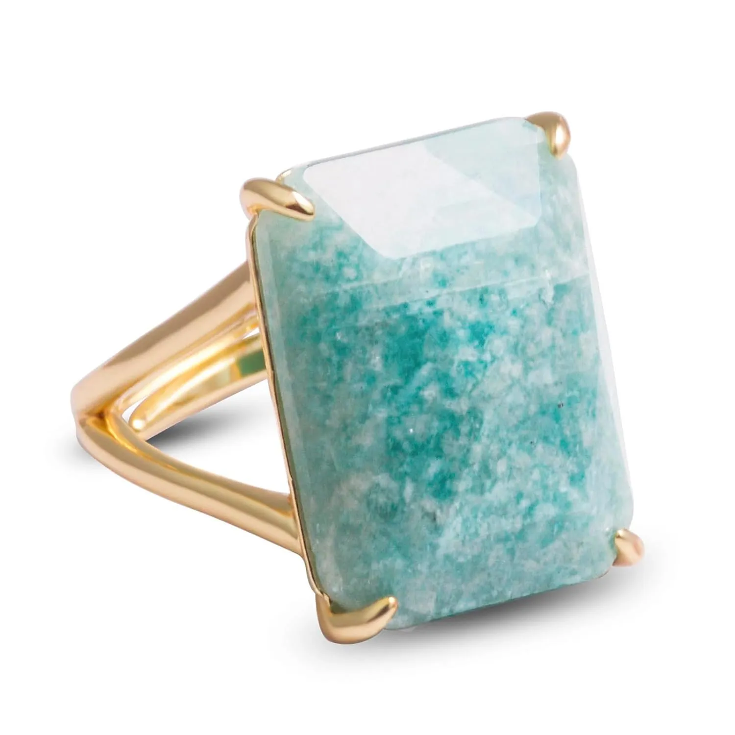 Amazonite Ring, Natural Blue Gemstone Rings for Women, Adjustable Gold Ring for Amazonite Jewelry, Rectangle Healing Crystal Ring Jewelry Gift