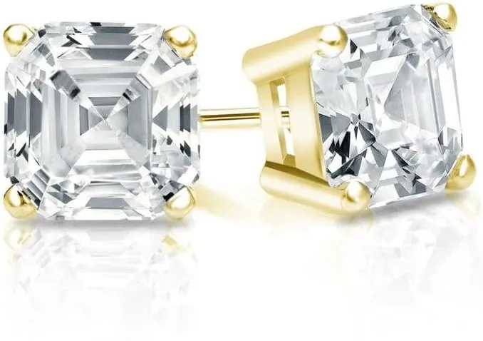 ANGEL SALES 1.05 Ctw Asscher Cut White Diamond Stud Earrings with 14k Yellow Gold Finish 925 Sterling Silver