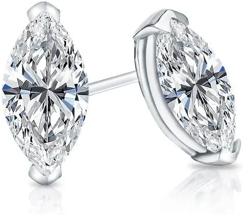 ANGEL SALES 1.05 Ctw Marquise Cut White Diamond Stud Earrings with 14k White Gold Finish 925 Sterling Silver