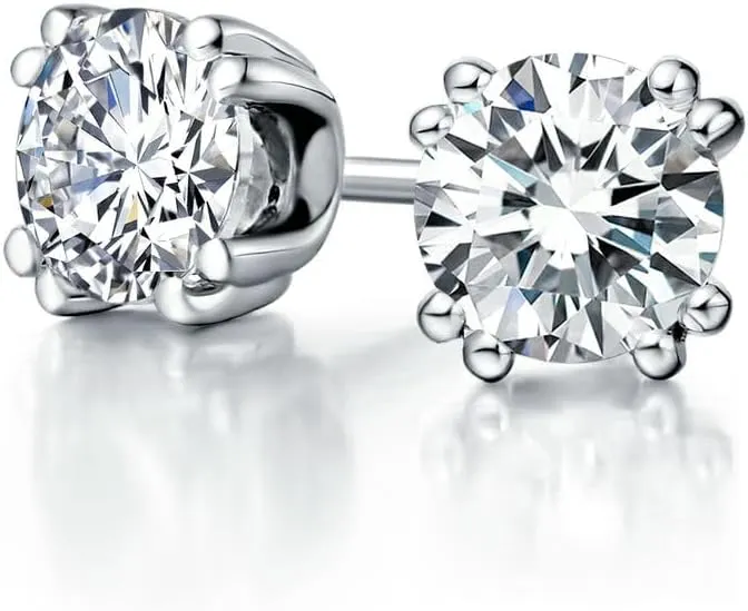 ANGEL SALES 1.30 Ctw Round Cut CZ White Diamond Push Back Stud Earrings with 925 Sterling Silver 14k White Gold Finish