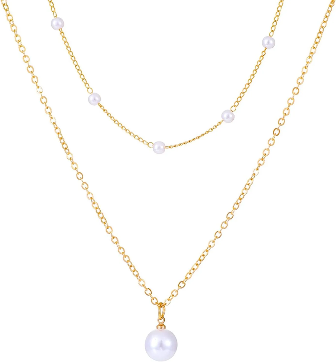 Aonklot Gold Layered Pearl Coker Necklaces Cute Pearl Chain Necklace Elegant Pearl Pendant Necklace Wedding Jewelry Gift