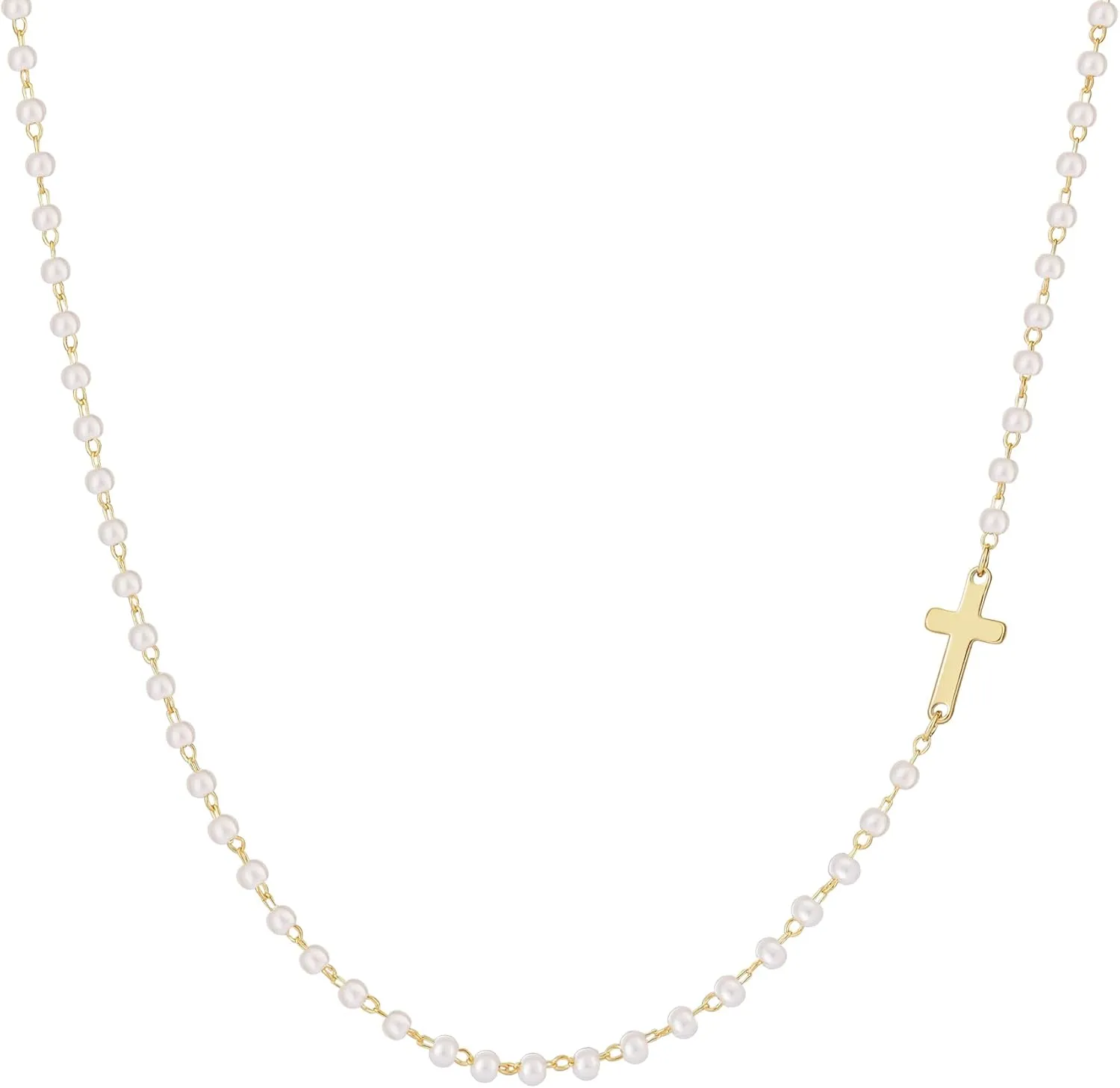 ASCOMY Cross Necklace for Women 14K Gold & Silver Plated Cross Necklace Trendy Cross Pendant Necklace Cubic Zirconia Cross Box Chain Pearl Beads Link Choker Minimalist Daily Jewelry Gift for Women