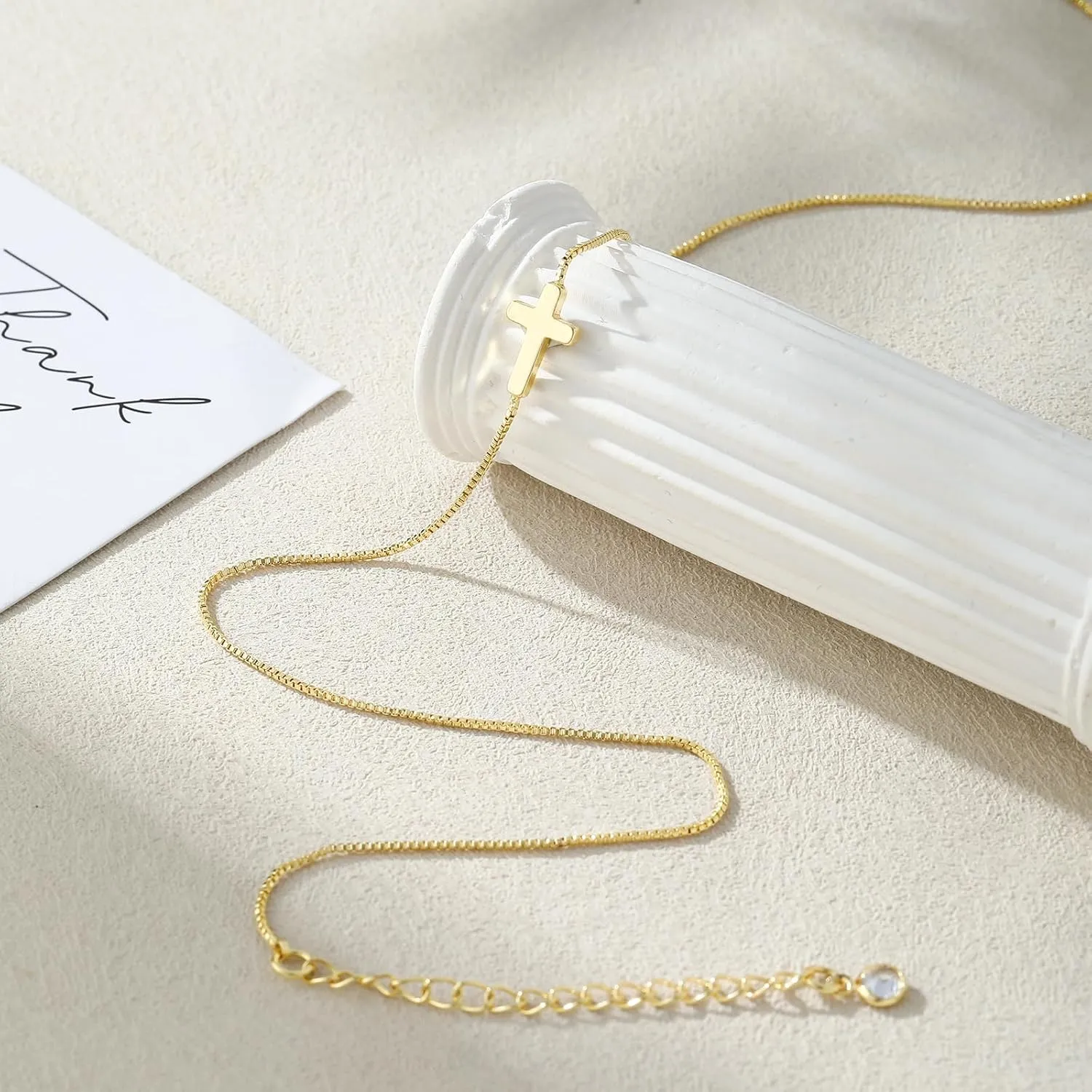ASCOMY Cross Necklace for Women 14K Gold & Silver Plated Cross Necklace Trendy Cross Pendant Necklace Cubic Zirconia Cross Box Chain Pearl Beads Link Choker Minimalist Daily Jewelry Gift for Women