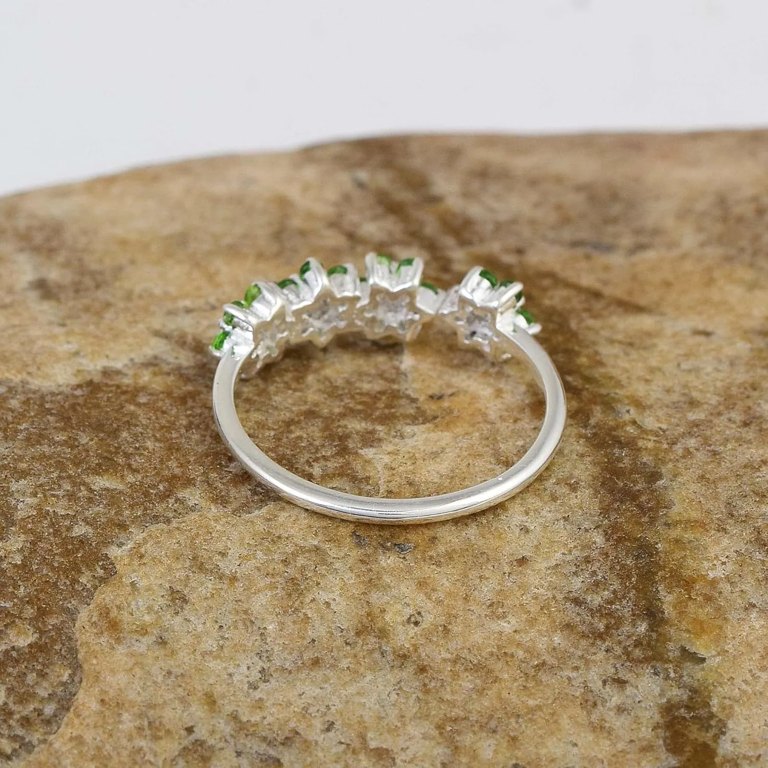 Authentic Gemstone 925 Sterling Silver Wedding Band Ring | Prong Setting | Handmade Jewellery | Elegant Design | Minimal silver rings AZ-ESJ-074