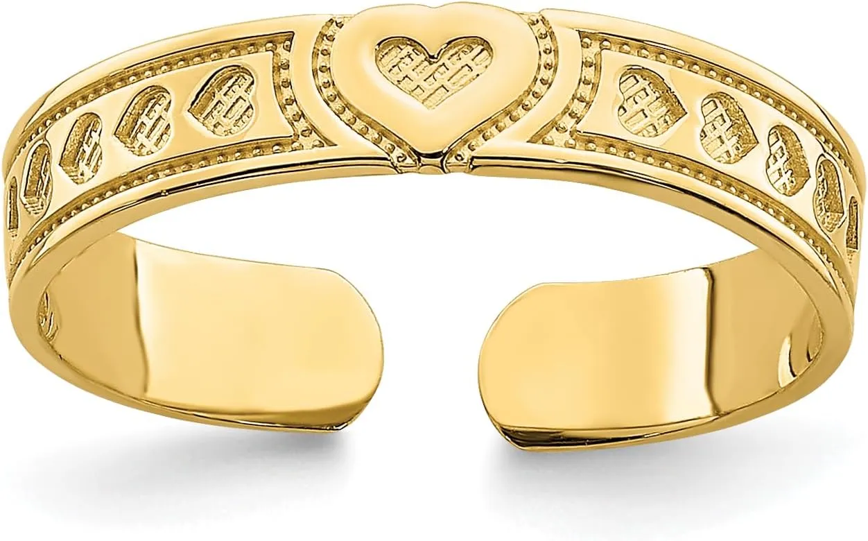 Avariah 14k Yellow Gold Engraved Heart Design Adjustable Toe Ring