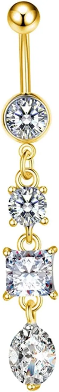 Belly Button Ring Body Piercing Jewelry Rhinestones Decor Dangling Belly Rings Navel Rings, Golden