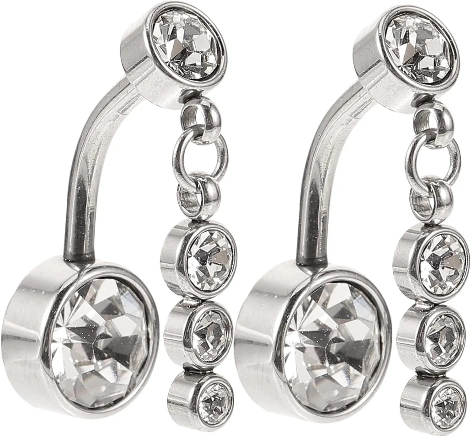 Belly Ring Piercing Kit Stainless Steel Navel Ring White Gold Shiny for Women