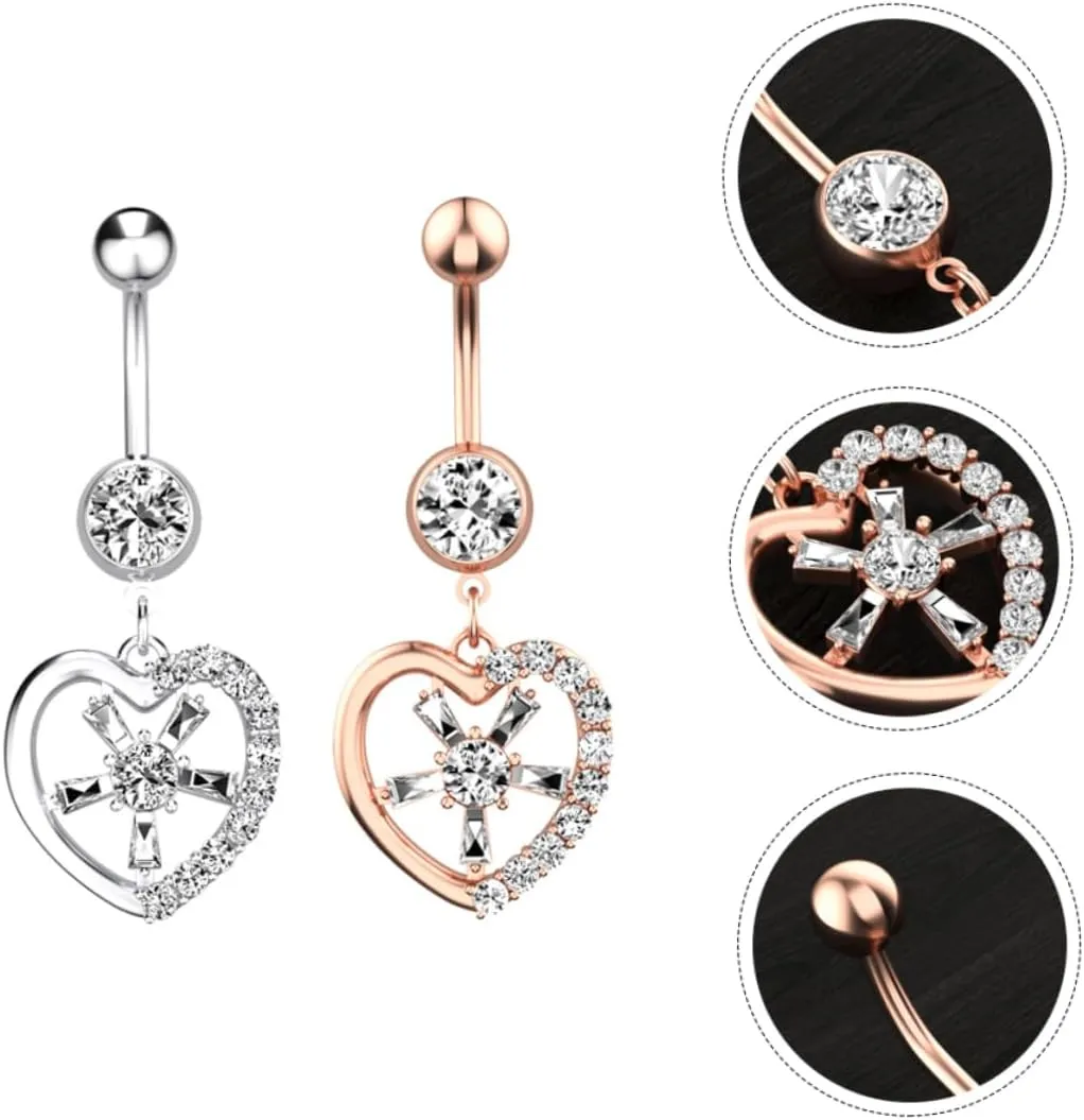 BESPORTBLE 2pcs Pink Belly Button Rings Zircon Navel Jewelry Hinged Belly Piercing Studs