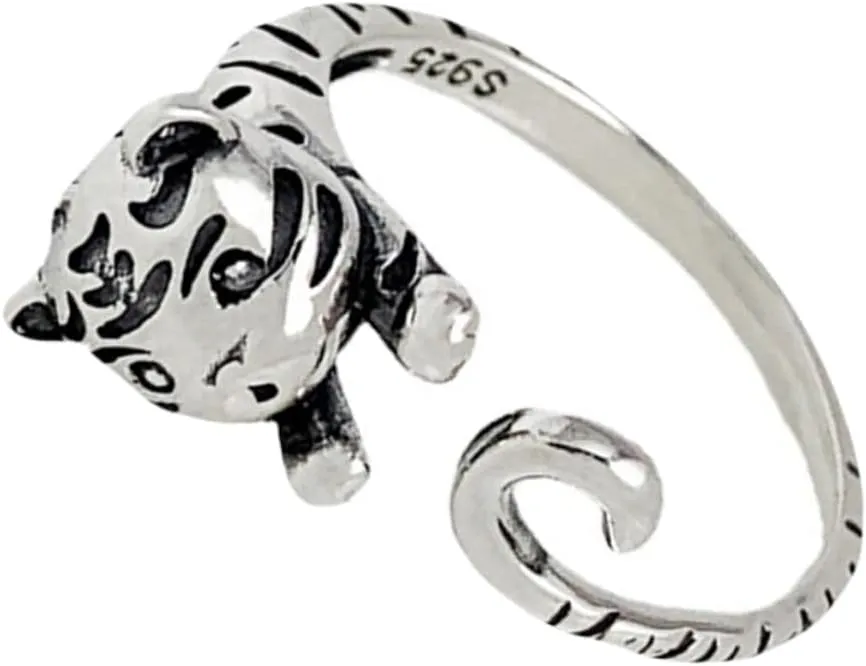 BESPORTBLE Retro Tiger Ring Adjustable Open Band for Women Silver Tone Ring Fashionable Toe