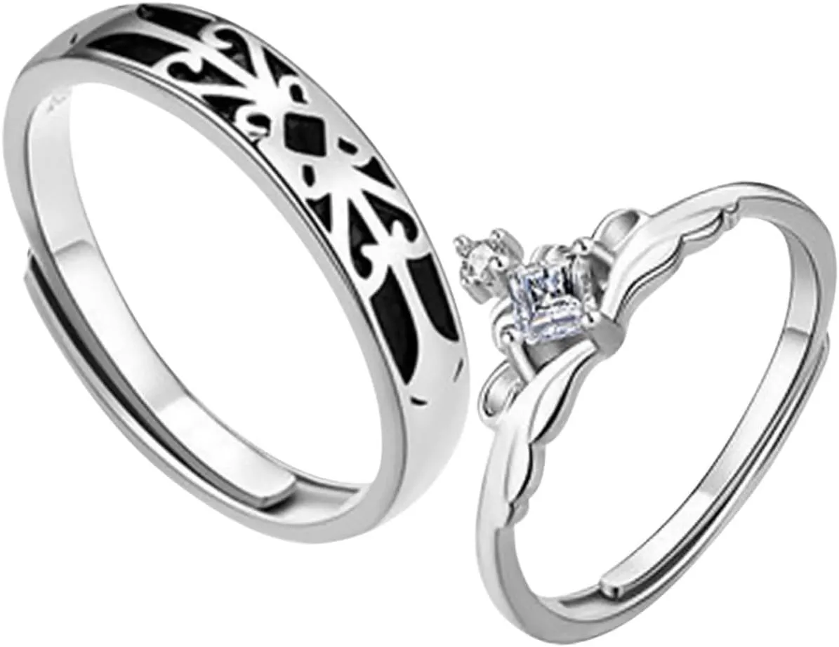 BESTYASH Elegant 1 Set Couple Rings Promise Ring Rhinestone Crown for Women and Men Valentine's Day and Anniversary