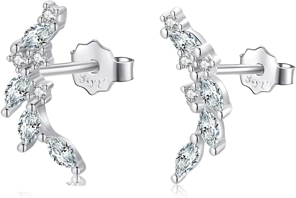 Bling Cz floral leaf stud earrings silver gold laurel flower branch Cubic zirconia Earrings studs