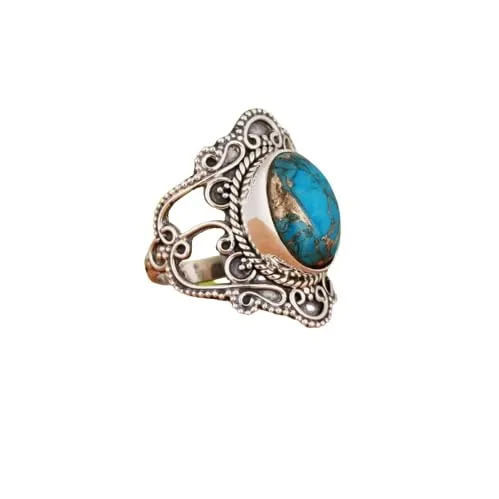 Blue Copper Turquoise Ring, 925 Sterling Silver Ring, Wedding Rings, Bohemian Style, Handmade Statement Rings, Boho Chic, Oval~ Gemstone, Vintage Silver Ring, Unique Ring, Gift For Her/Him