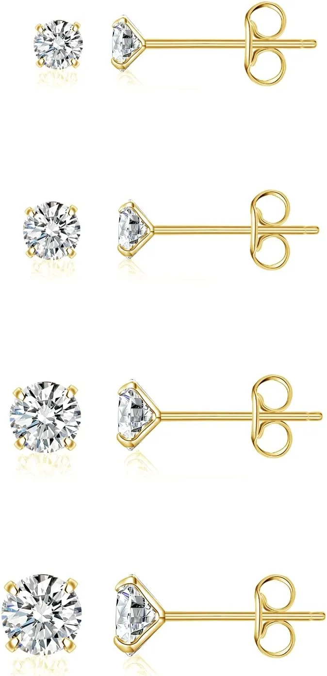 BMMYE Stainless Steel Earrings for Women,Small Stud Earrings with Cubic Zirconia Earrings Studs Set Waterproof Sensitive Earrings Hypoallergenic Stainless Steel Stud Earring for Women