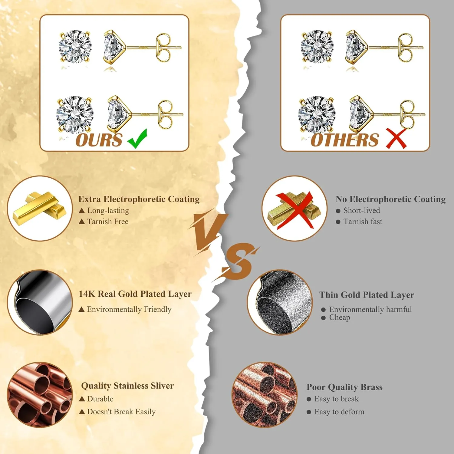 BMMYE Stainless Steel Earrings for Women,Small Stud Earrings with Cubic Zirconia Earrings Studs Set Waterproof Sensitive Earrings Hypoallergenic Stainless Steel Stud Earring for Women