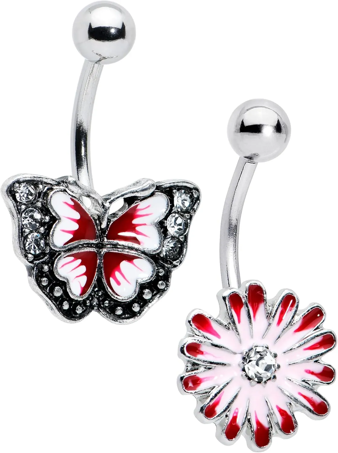 Body Candy 14G Stainless Steel Belly Ring Piercing Pink Butterfly Flowers Navel Ring 2Pc Belly Button Ring Set