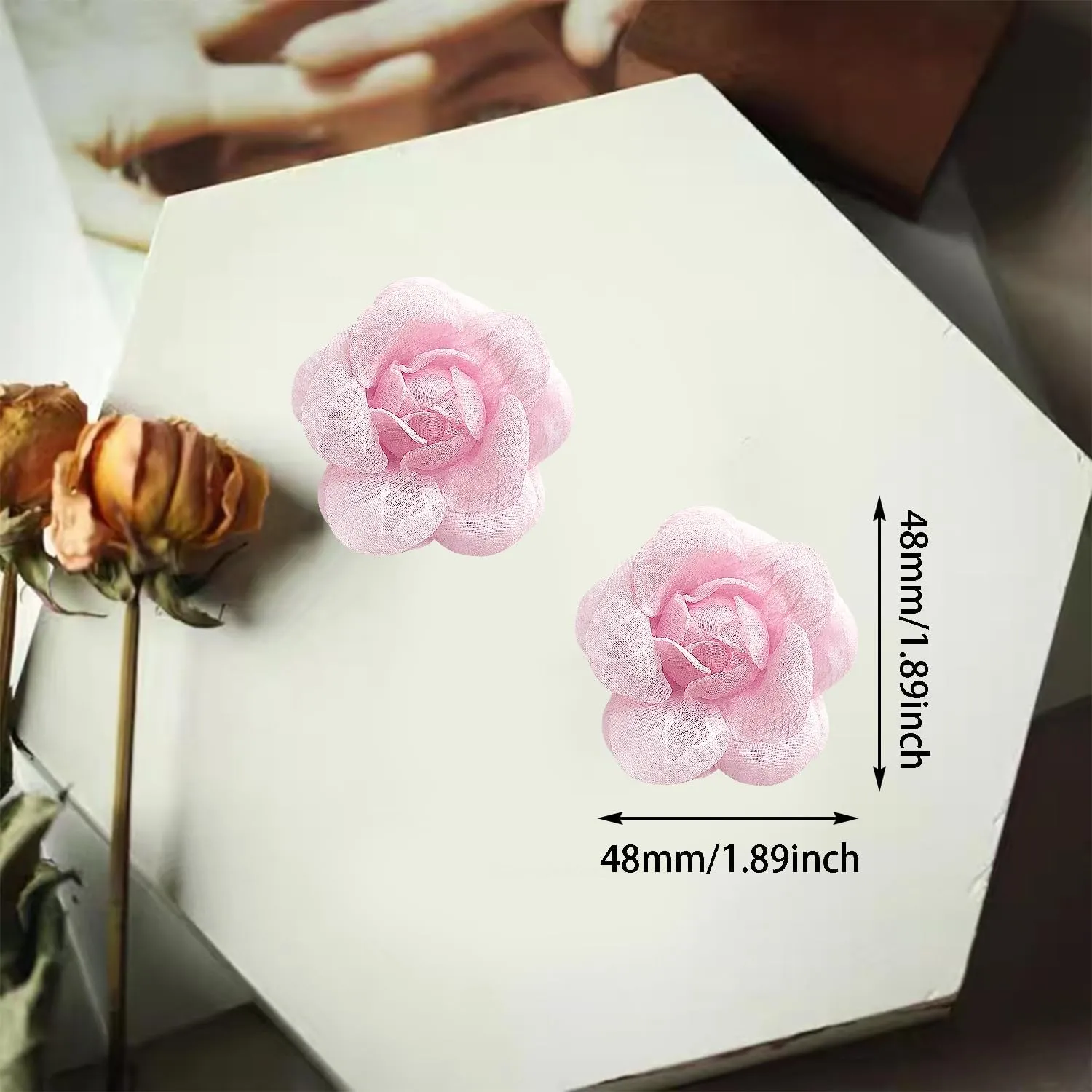 Bohemian Handmade Fabric Summer Stereoscopic Camellia Flower Stud Earrings Lightweight Petal Lace Floral Wedding Earrings For Women Jewelry Gift