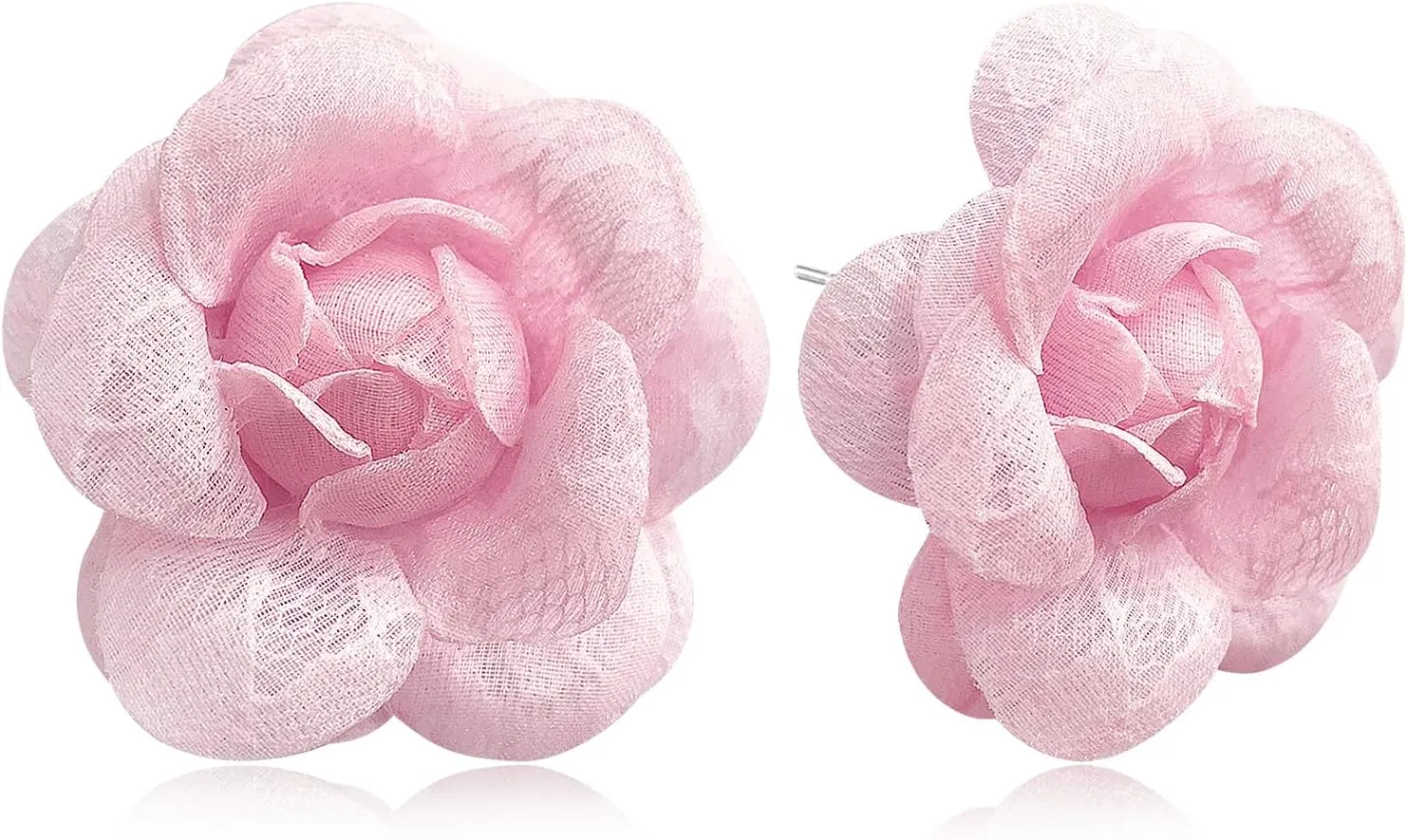 Bohemian Handmade Fabric Summer Stereoscopic Camellia Flower Stud Earrings Lightweight Petal Lace Floral Wedding Earrings For Women Jewelry Gift