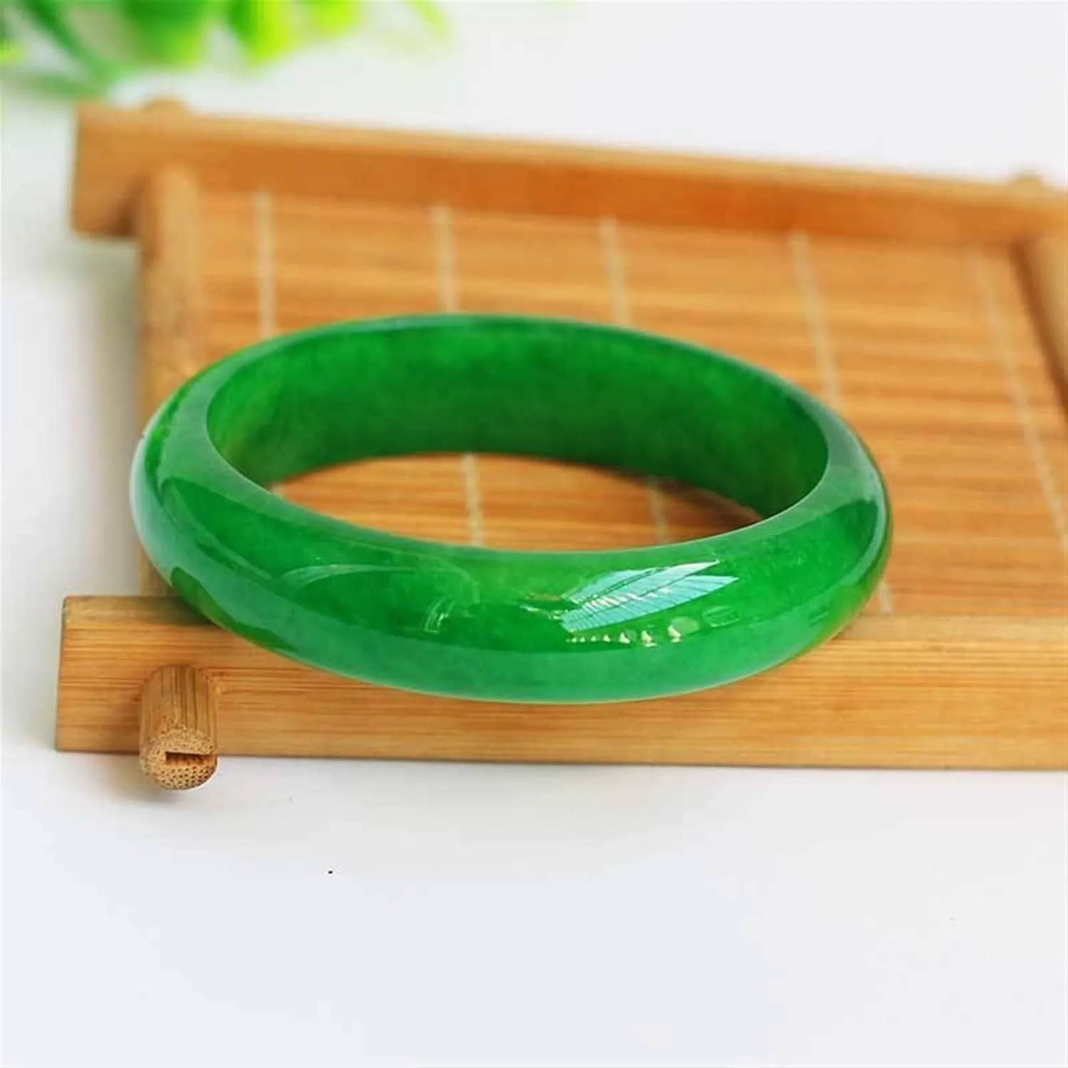 Burmese Emerald Jade Bangle Bracelet for Women Genuine Green Floating Flower Jadeite Bangles Gift for Mother (Color : 60mm)