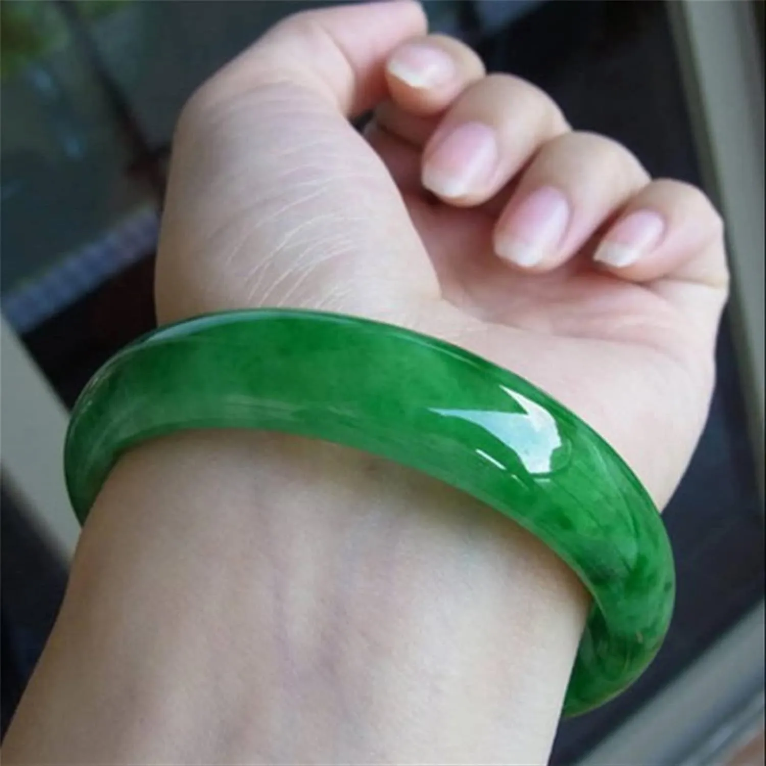 Burmese Emerald Jade Bangle Bracelet for Women Genuine Green Floating Flower Jadeite Bangles Gift for Mother (Color : 60mm)