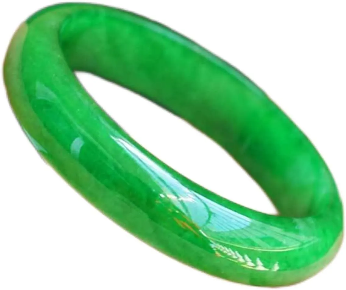Burmese Emerald Jade Bangle Bracelet for Women Genuine Green Floating Flower Jadeite Bangles Gift for Mother (Color : 60mm)