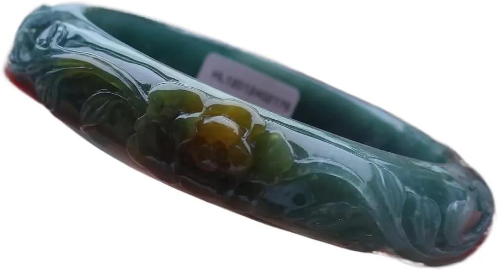 Certified Yellow A JADE Jadeite Bird Flower Bangle Bracelet 62mm 679574 AS
