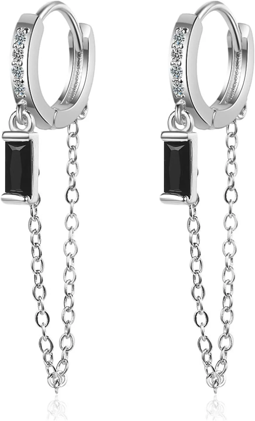 Chain Hoop Earrings for Women Tassel Chain Huggie Hoop Chain Cuff Earrings Double Chain Drop Dangle Earrings