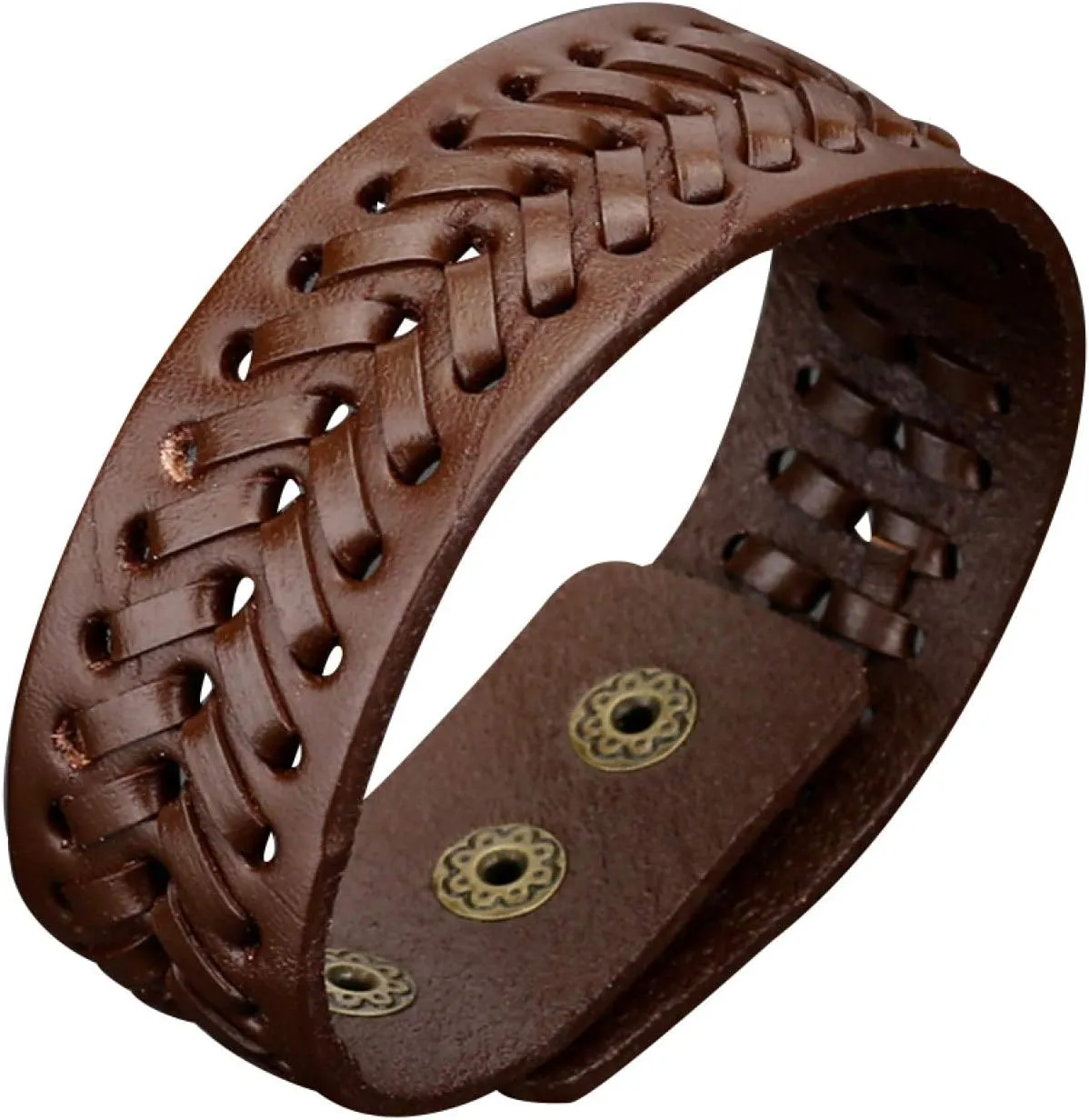 Charm Bracelet for Women, Vintage Men Faux Leather Wide Braided Bracelet Cuff Button Wristband Bangle for Valentine's Day Gift Birthday Present
