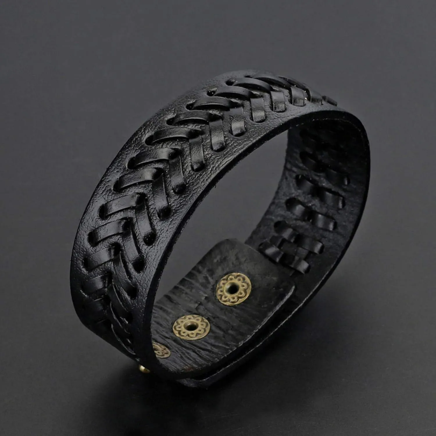 Charm Bracelet for Women, Vintage Men Faux Leather Wide Braided Bracelet Cuff Button Wristband Bangle for Valentine's Day Gift Birthday Present