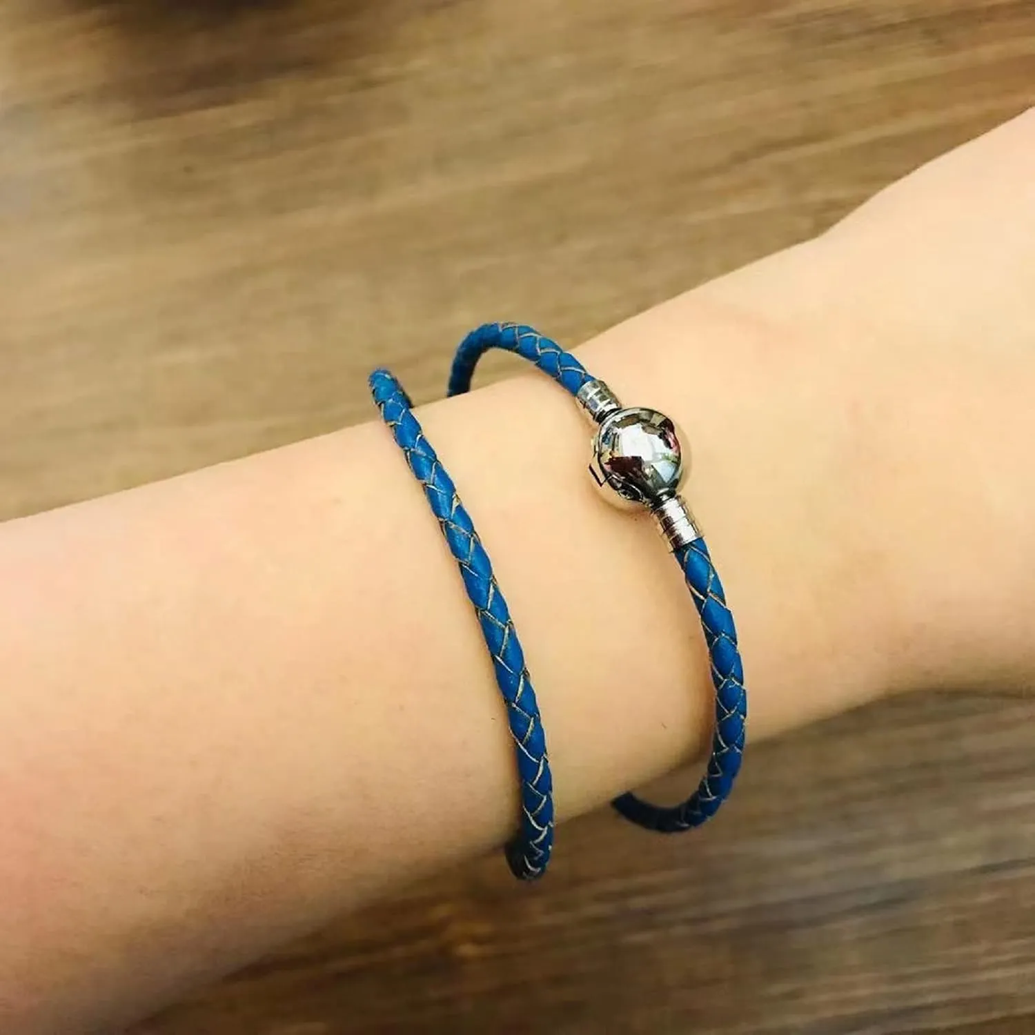 Christmas Gift Leather Charm Braided Chain Silver Plated Womens Bead Charms for Bracelets Jewelry 38cm14.96in(18cm 7.1in)