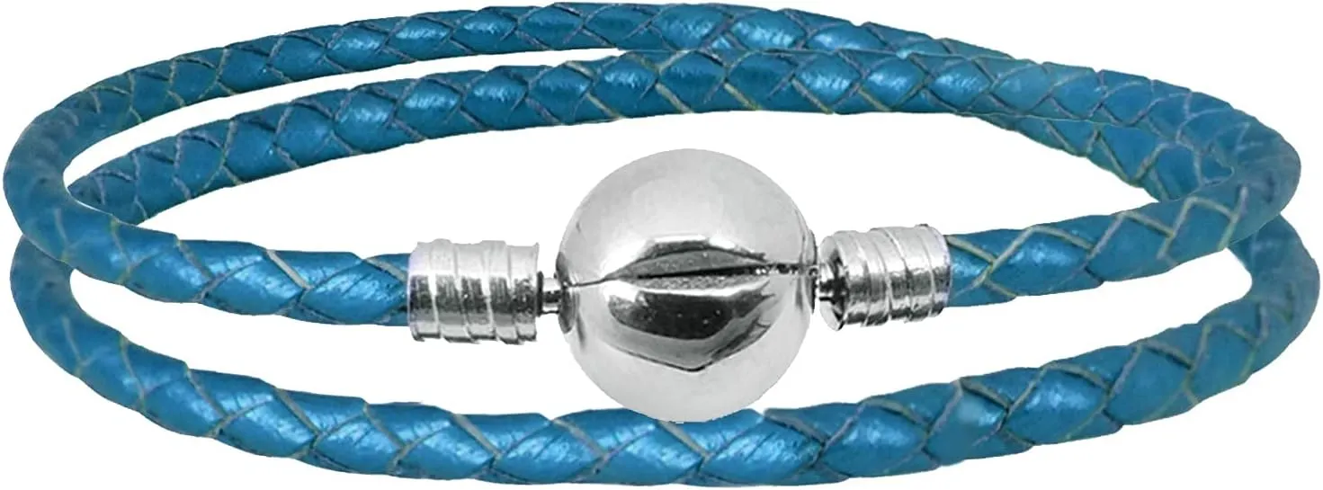 Christmas Gift Leather Charm Braided Chain Silver Plated Womens Bead Charms for Bracelets Jewelry 38cm14.96in(18cm 7.1in)
