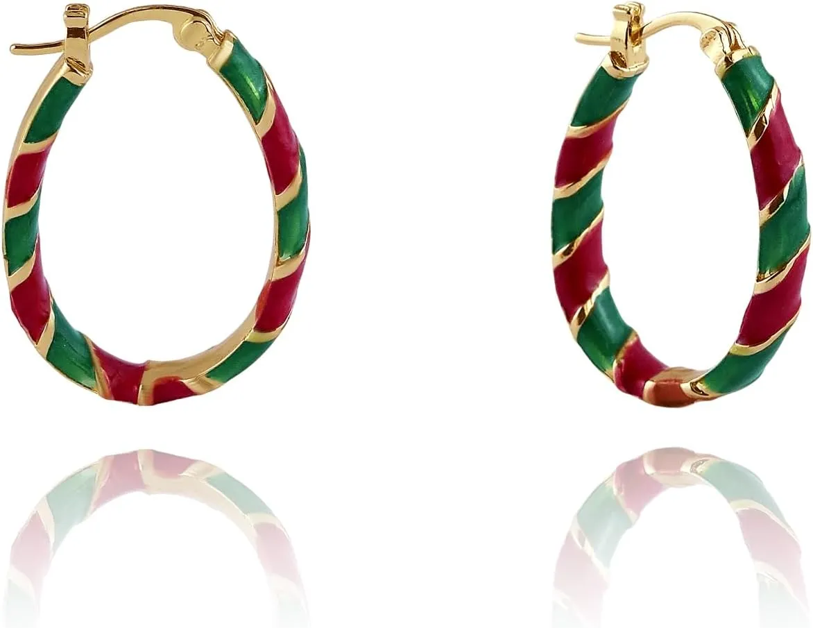 Christmas Hoop Earrings for Women Dainty Enamel Hoop Stud Earring Gold Silver Twist Hoop Christmas Earring Chunky Hoop Earrings Xmas Fashion Jewelry