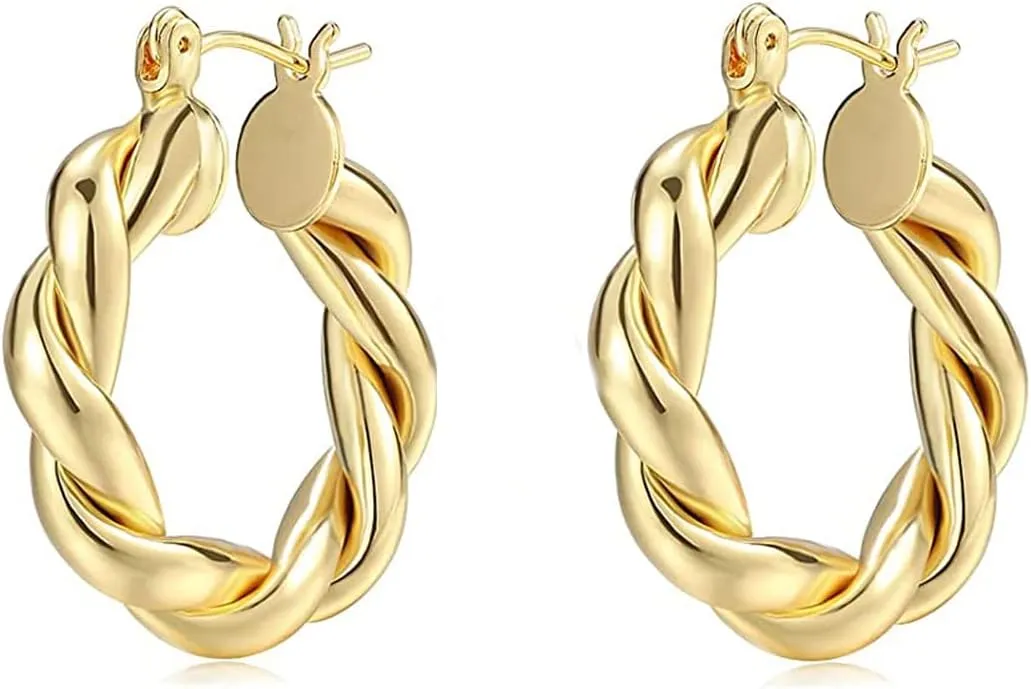 Chunky Gold Hoop Earrings for Women, Dainty Gold Hoops Earrings 14K Gold Plated Lightweight Teardrop Square Earrings Hypoallergenic Minimalist Drop Earrings for Women Trendy Gold Jewelry