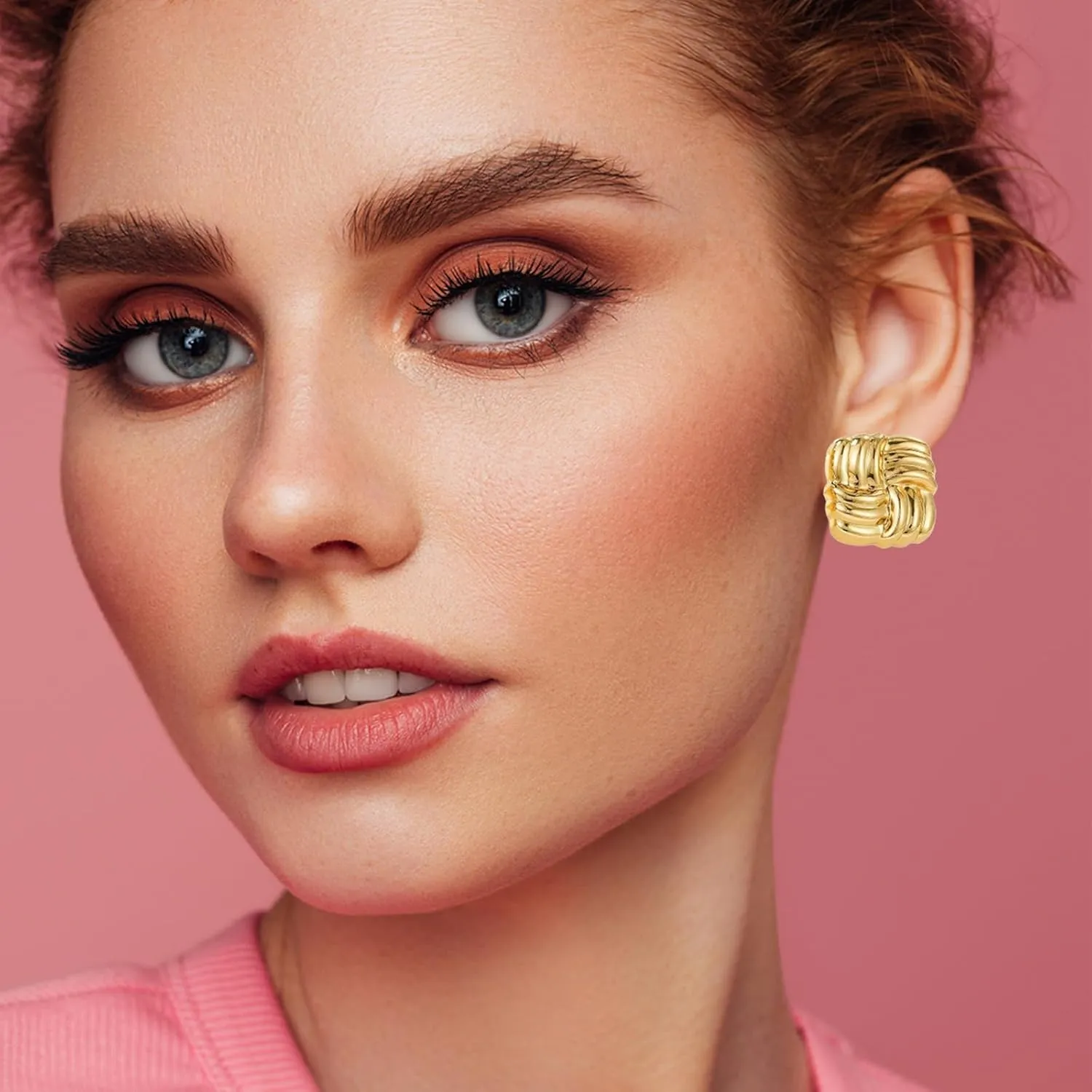 Chunky Gold Knot Stud Earrings Vintage Statement Triangle Earrings Trendy Square Stud Earrings Geometric Earrings Metal Earring For Women Fashion Earrings Personalized Glossy Earrings